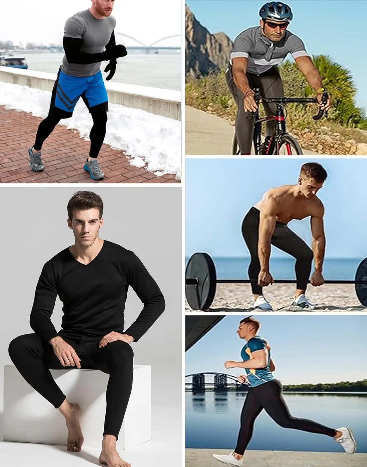 1 or 3 Pack Mens Long Johns Thermal Pants, Fleece Lined Lightweight Base Layer Bottoms, Compression Leggings Winter Gear