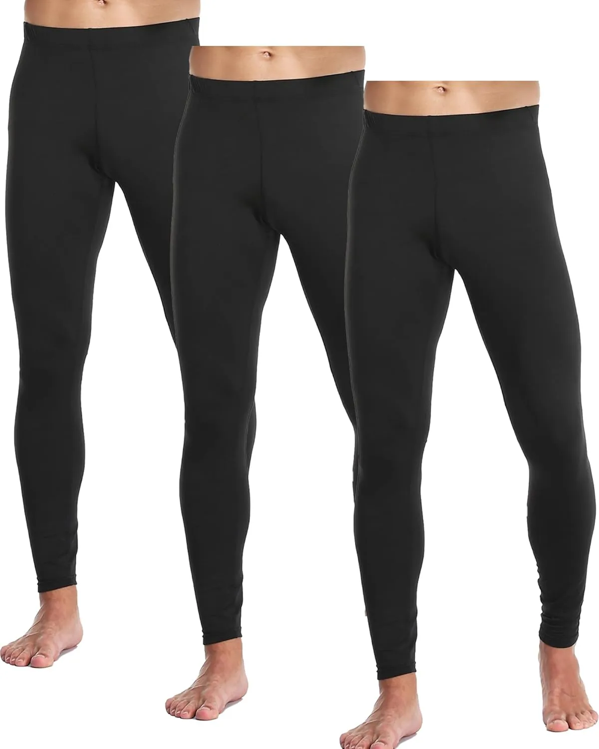1 or 3 Pack Mens Long Johns Thermal Pants, Fleece Lined Lightweight Base Layer Bottoms, Compression Leggings Winter Gear