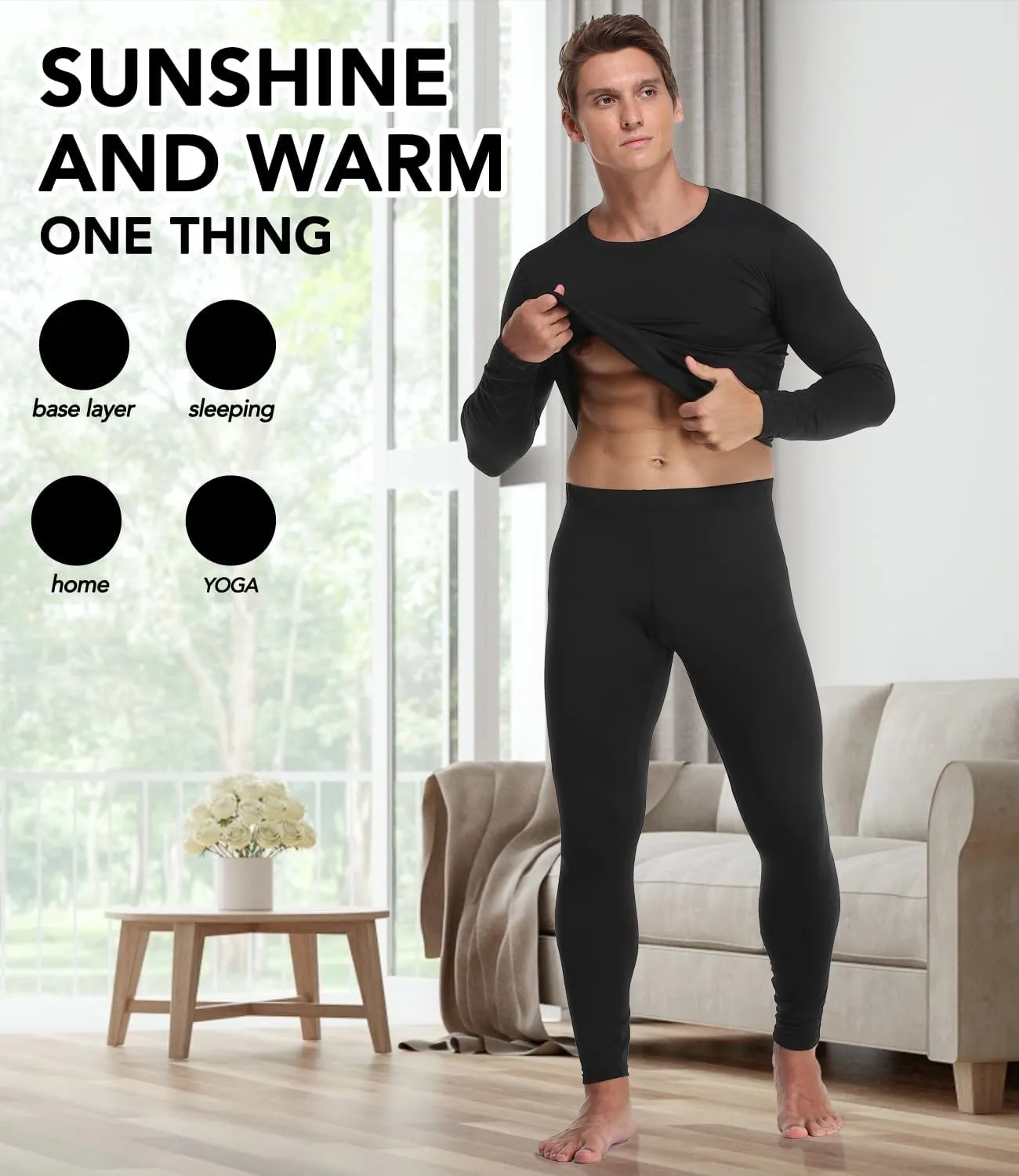 1 or 3 Pack Mens Long Johns Thermal Pants, Fleece Lined Lightweight Base Layer Bottoms, Compression Leggings Winter Gear