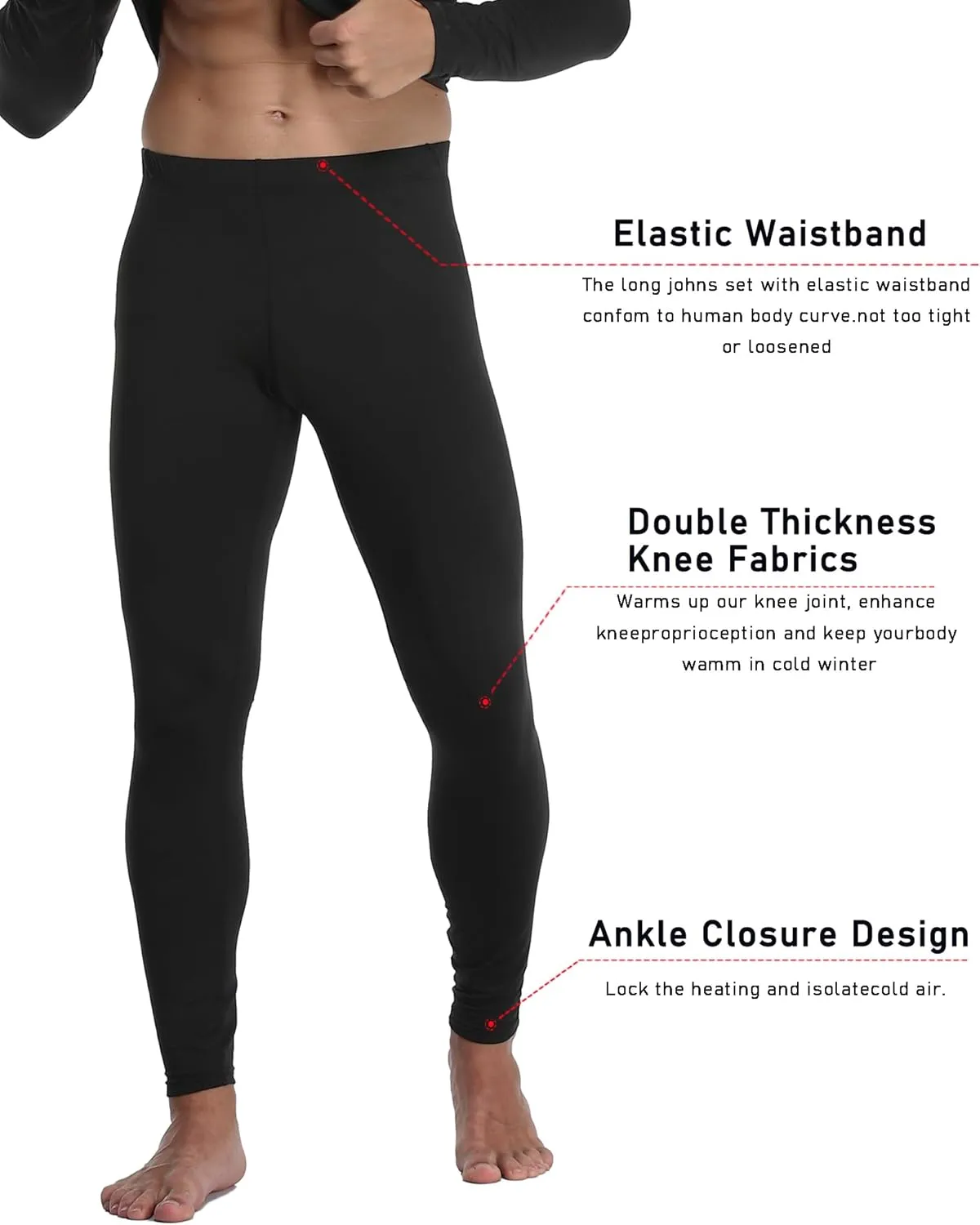 1 or 3 Pack Mens Long Johns Thermal Pants, Fleece Lined Lightweight Base Layer Bottoms, Compression Leggings Winter Gear