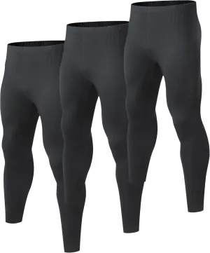 1 or 3 Pack Mens Long Johns Thermal Pants, Fleece Lined Lightweight Base Layer Bottoms, Compression Leggings Winter Gear
