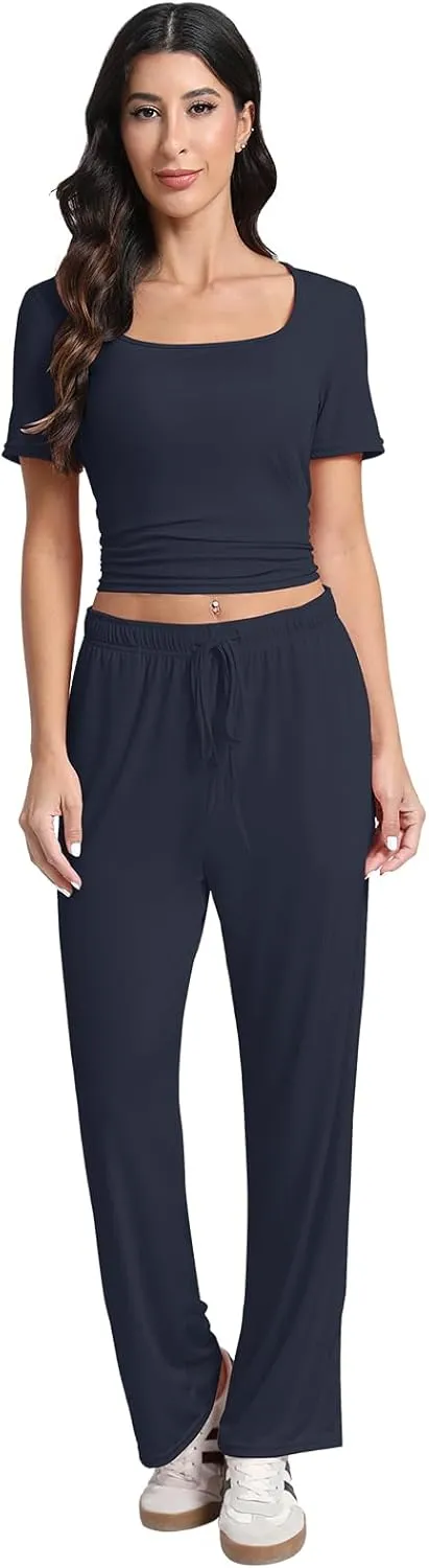 2 Piece Set For Women With Pockects,Wide Leg Pants Tracksuit Set Women