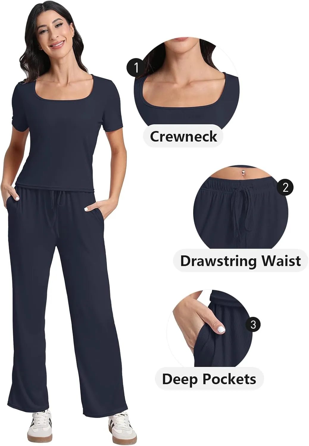 2 Piece Set For Women With Pockects,Wide Leg Pants Tracksuit Set Women