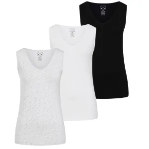 3 Pack Wide Strap Seamless V Neck Vest - Black / White / Grey