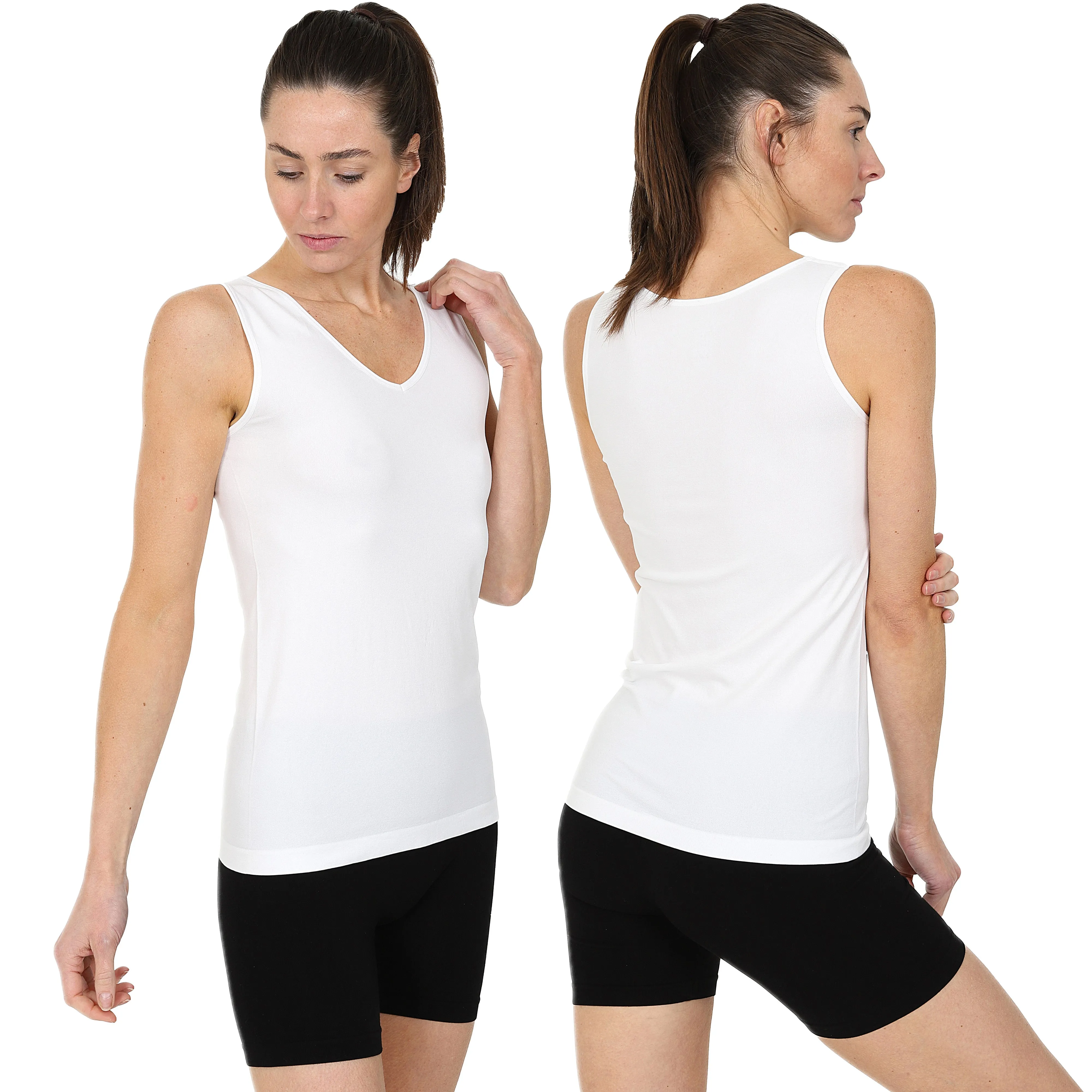 3 Pack Wide Strap Seamless V Neck Vest - Black / White / Grey