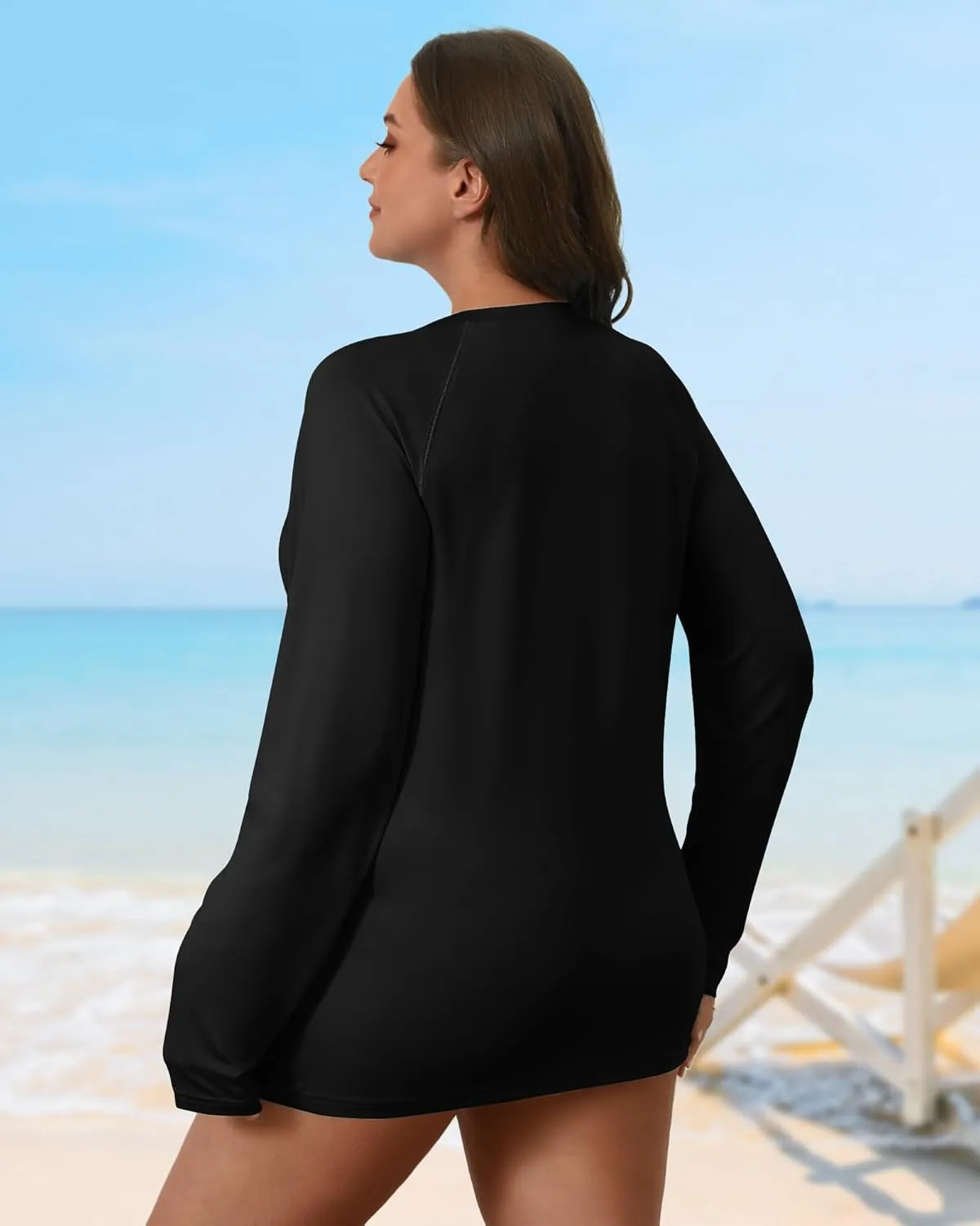 3 Pack Women's Plus Size Rash Guard Shirts Long Sleeve Swim Tops Sun Protection Quick Dry Loose Crew Neck Swimsuits