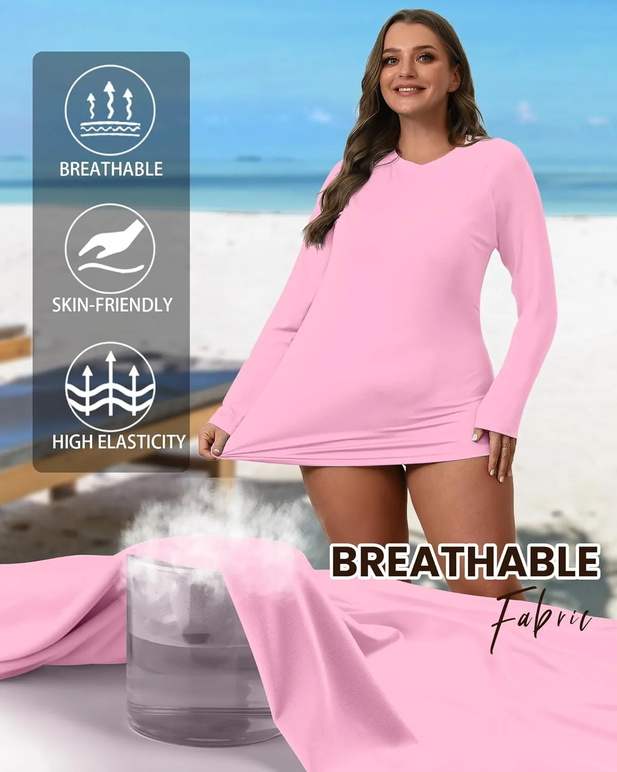 3 Pack Women's Plus Size Rash Guard Shirts Long Sleeve Swim Tops Sun Protection Quick Dry Loose Crew Neck Swimsuits