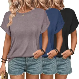 3 Pack Womens Summer Tops Slightly Oversized Short Sleeve Bussiness Casual T Shirts Trendy Clothes Loose Outfit 2025