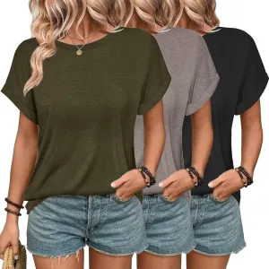 3 Pack Womens Summer Tops Slightly Oversized Short Sleeve Bussiness Casual T Shirts Trendy Clothes Loose Outfit 2025