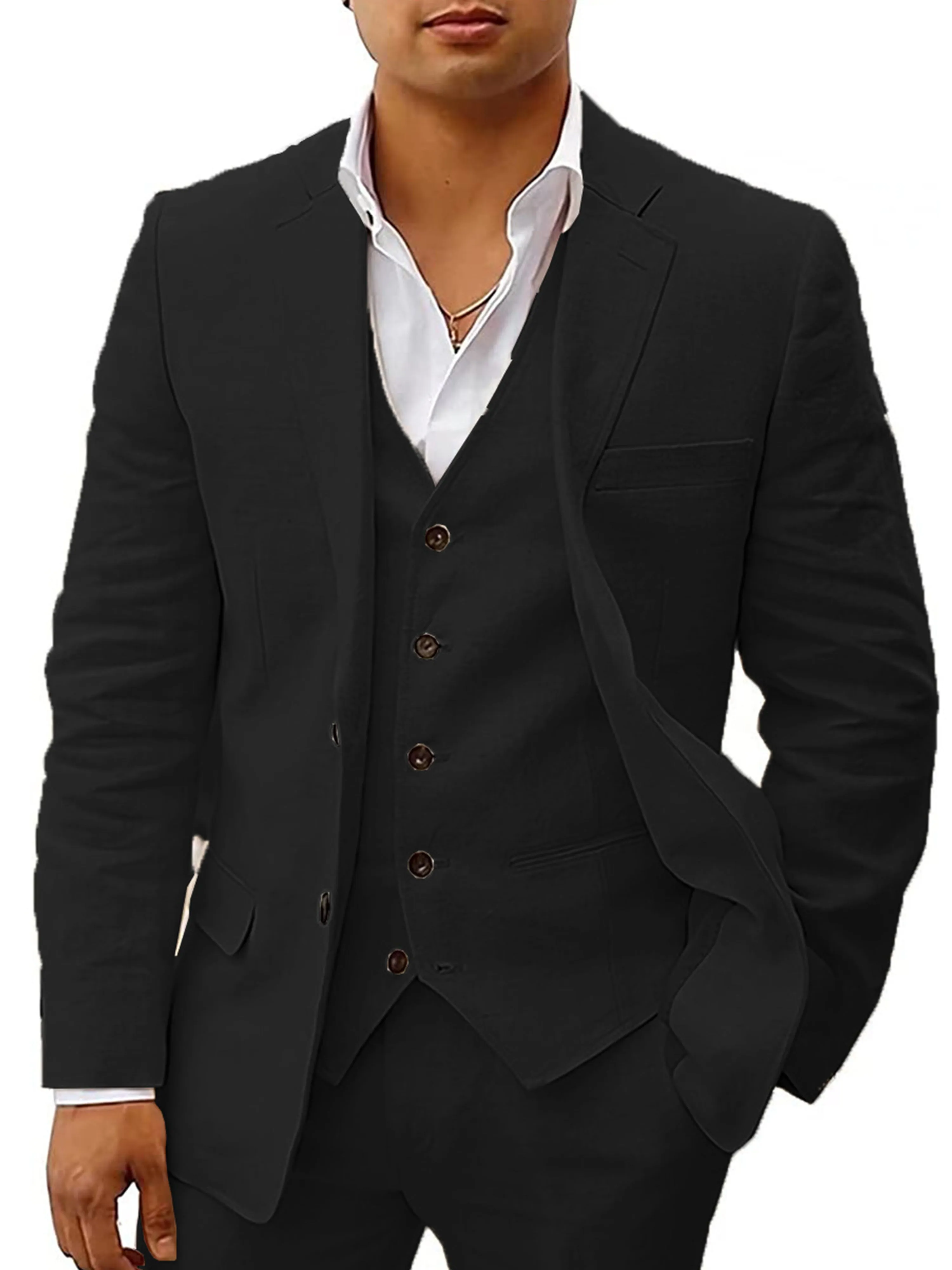 3 Pieces Men's Suits Cotton Linen Business Suit