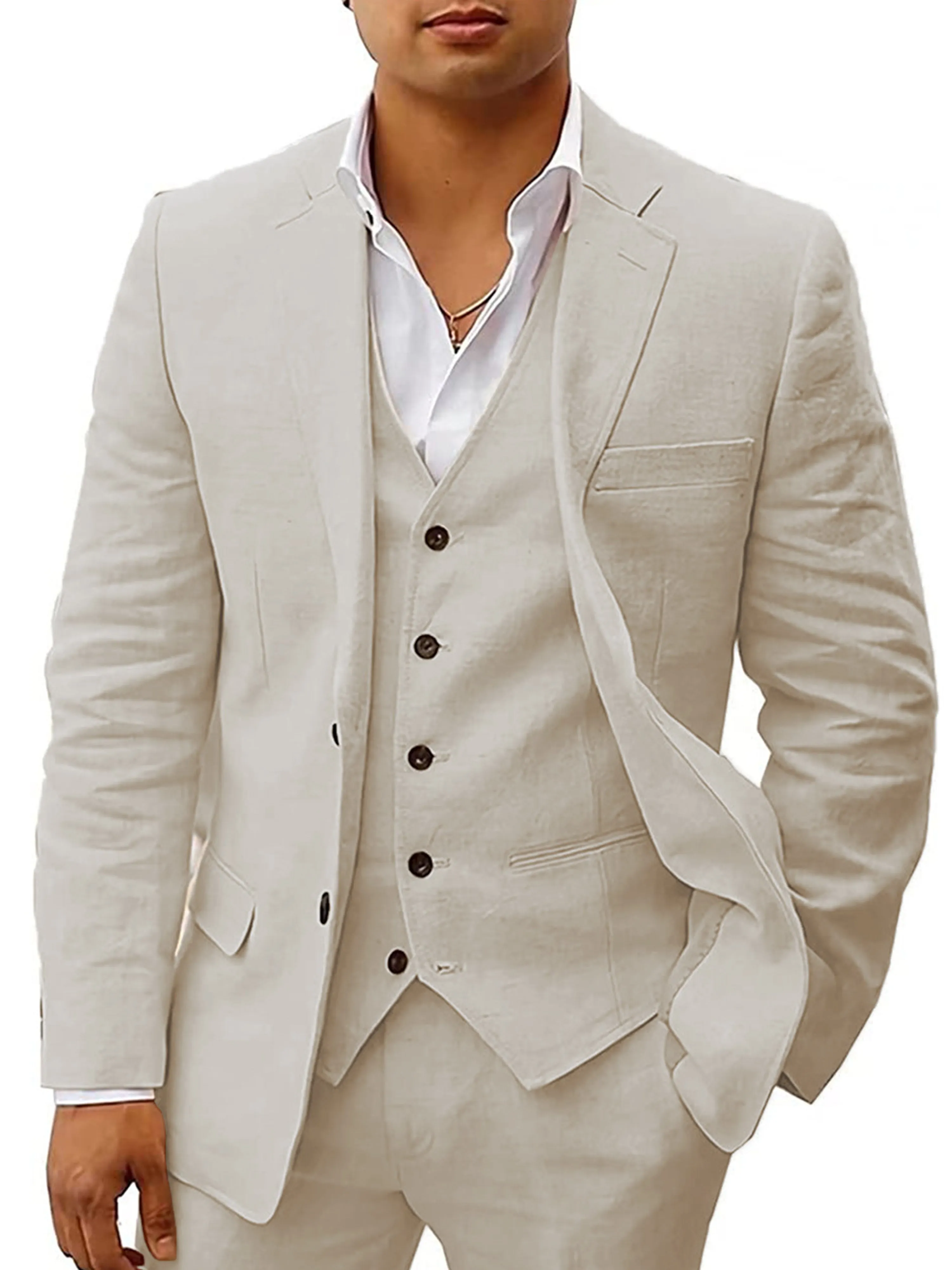 3 Pieces Men's Suits Cotton Linen Business Suit