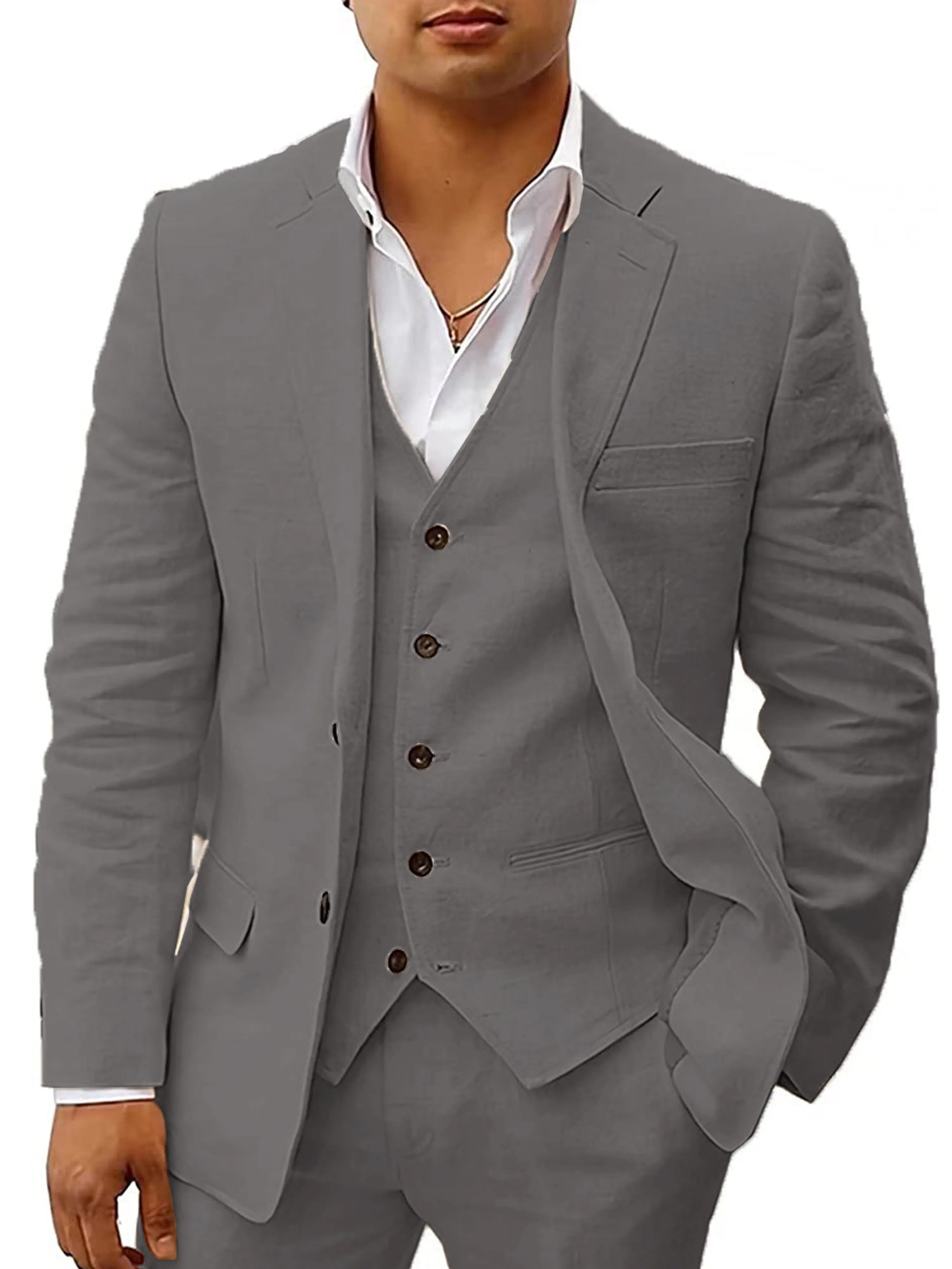 3 Pieces Men's Suits Cotton Linen Business Suit