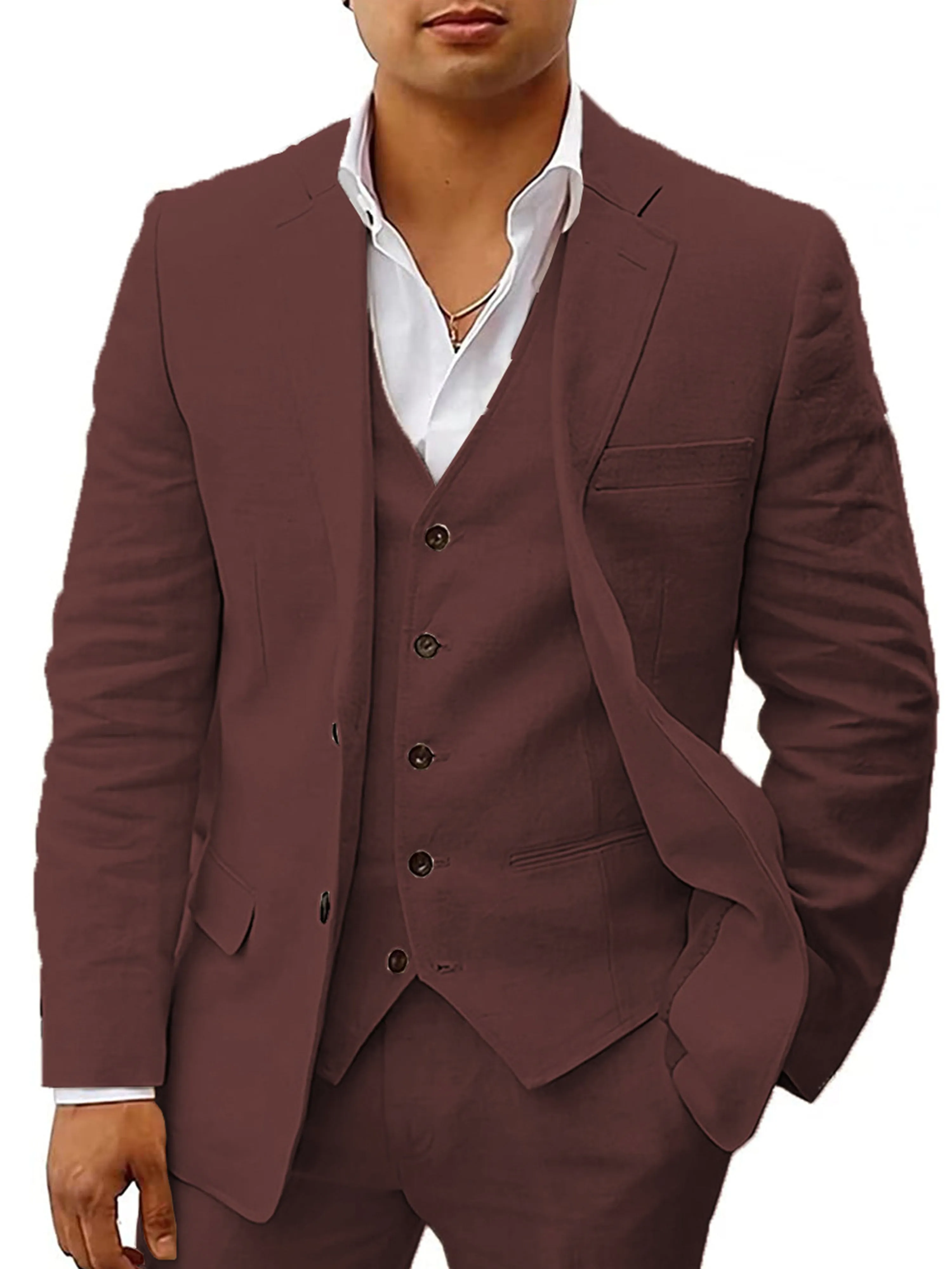 3 Pieces Men's Suits Cotton Linen Business Suit
