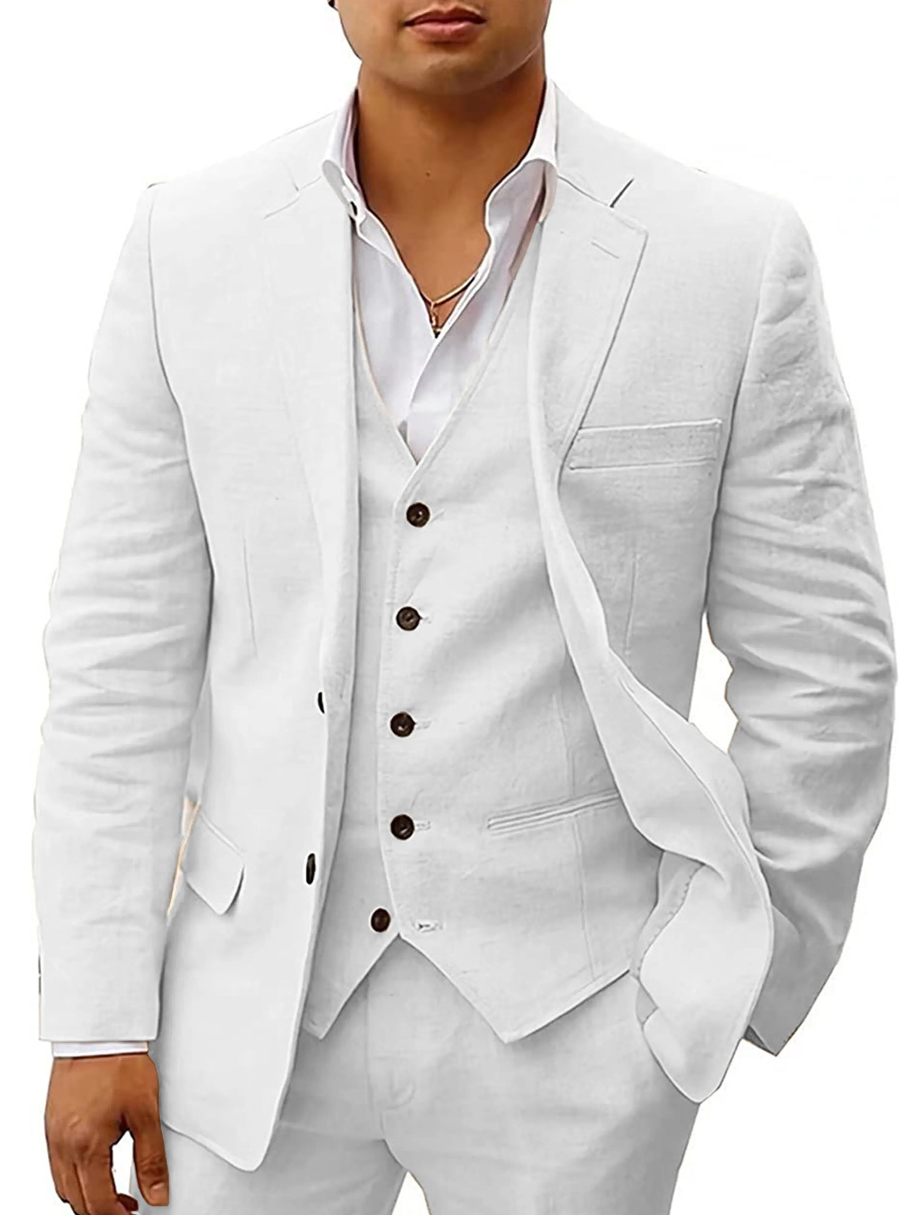 3 Pieces Men's Suits Cotton Linen Business Suit
