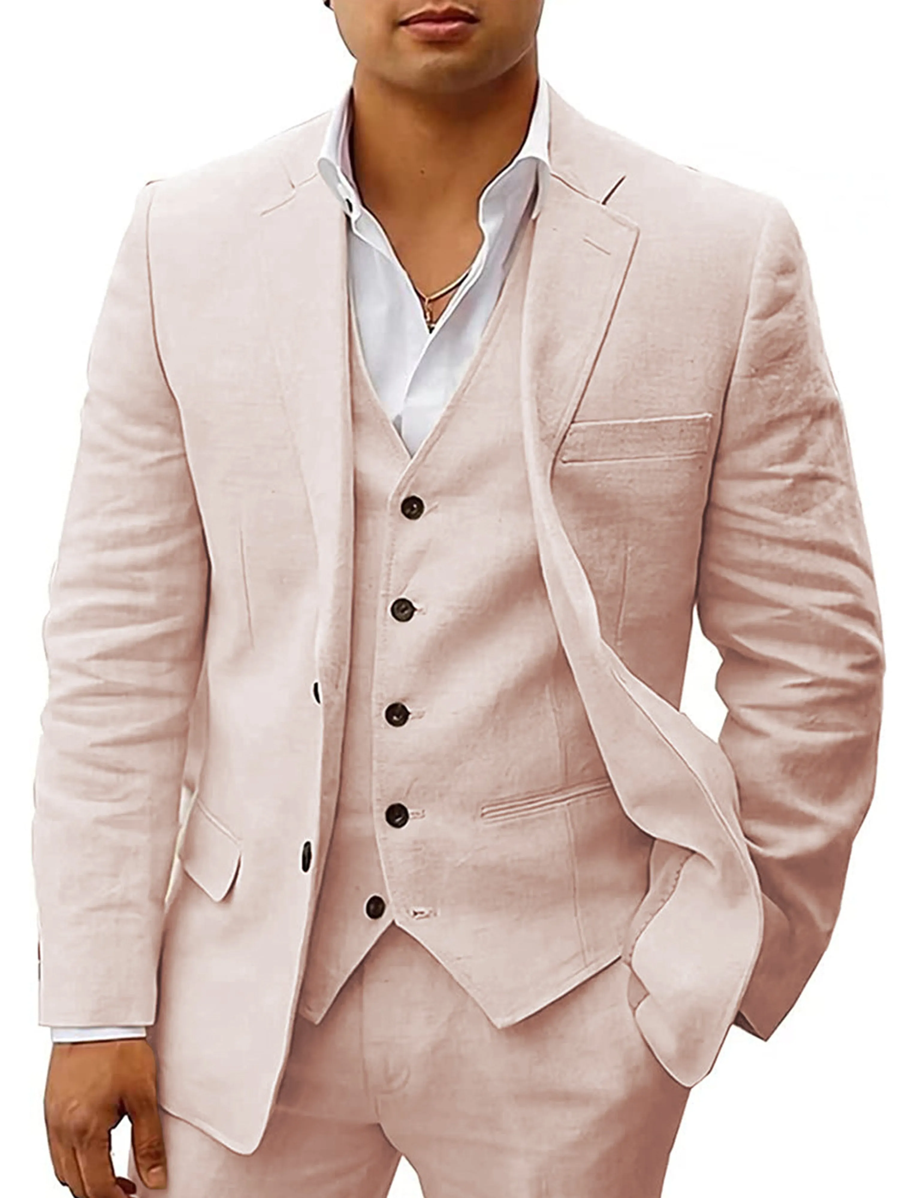3 Pieces Men's Suits Cotton Linen Business Suit