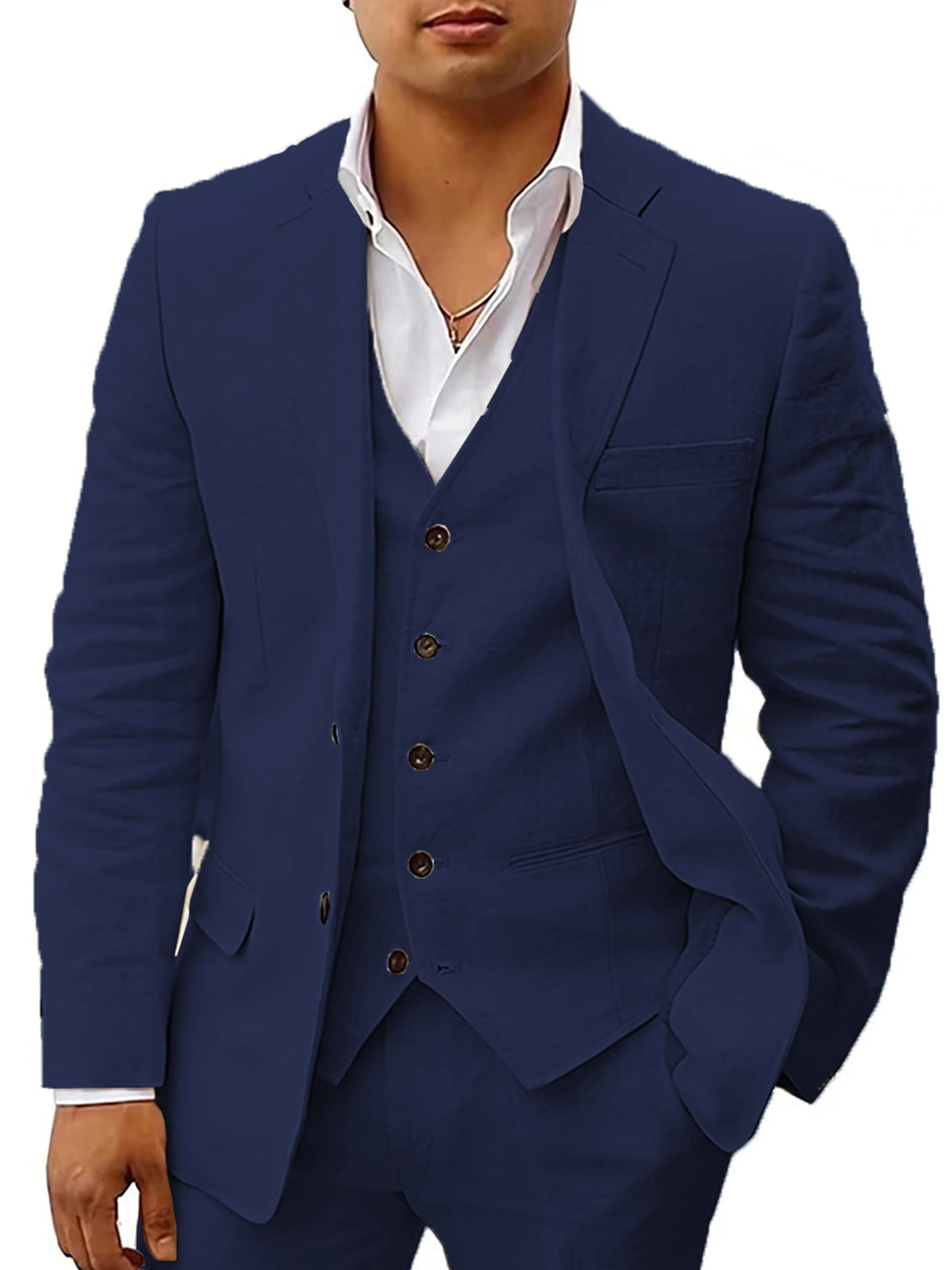 3 Pieces Men's Suits Cotton Linen Business Suit