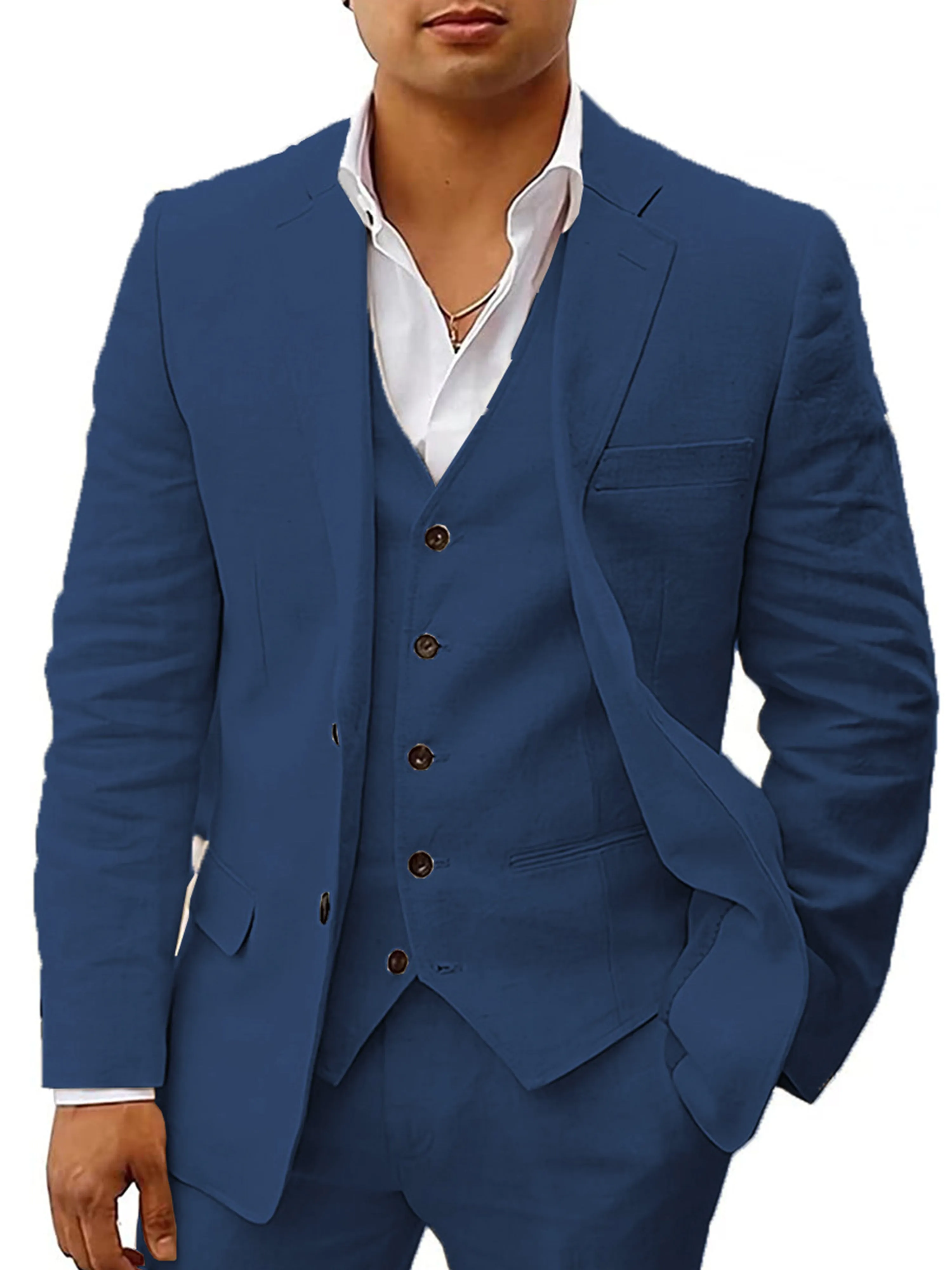 3 Pieces Men's Suits Cotton Linen Business Suit