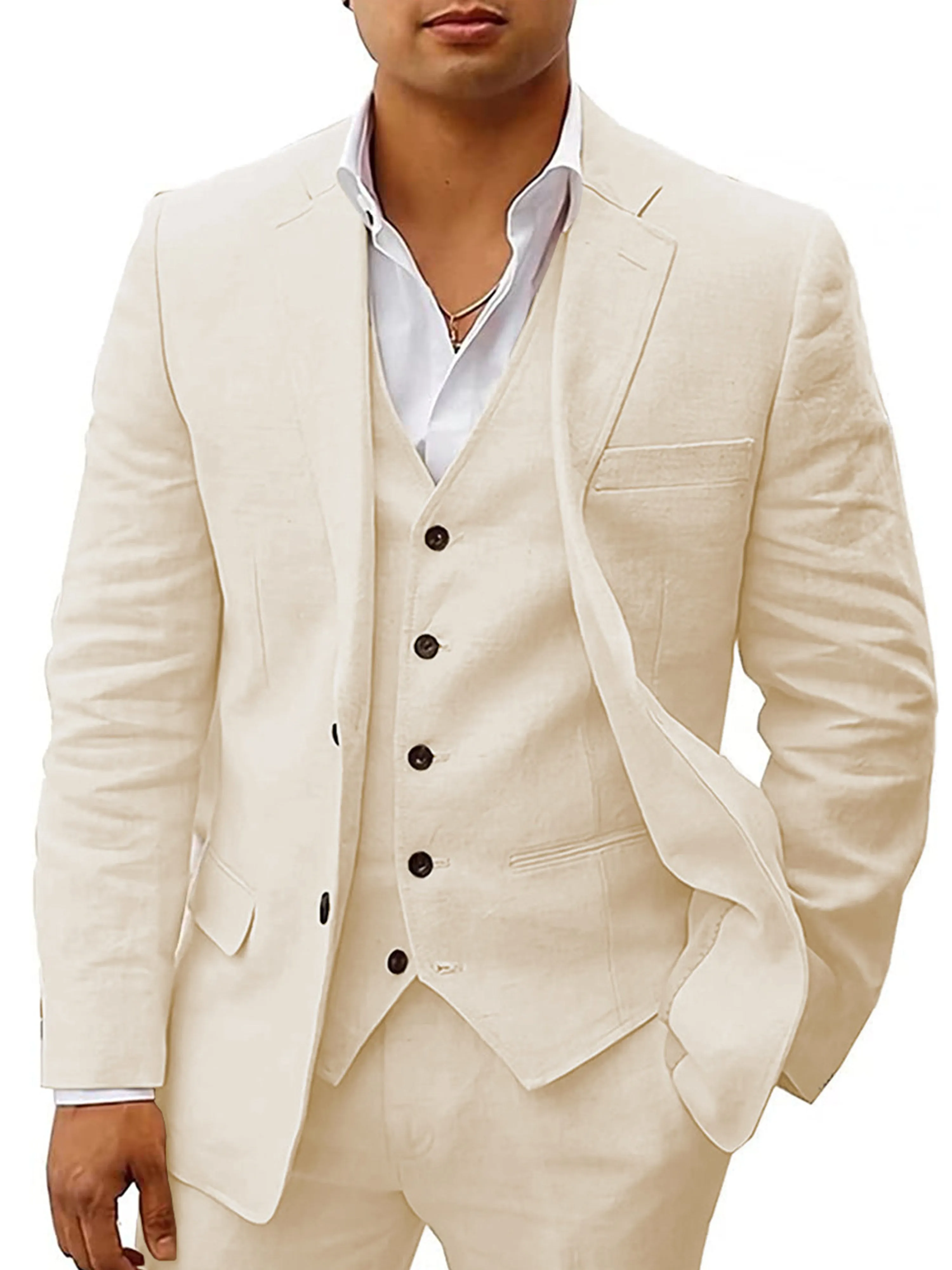 3 Pieces Men's Suits Cotton Linen Business Suit