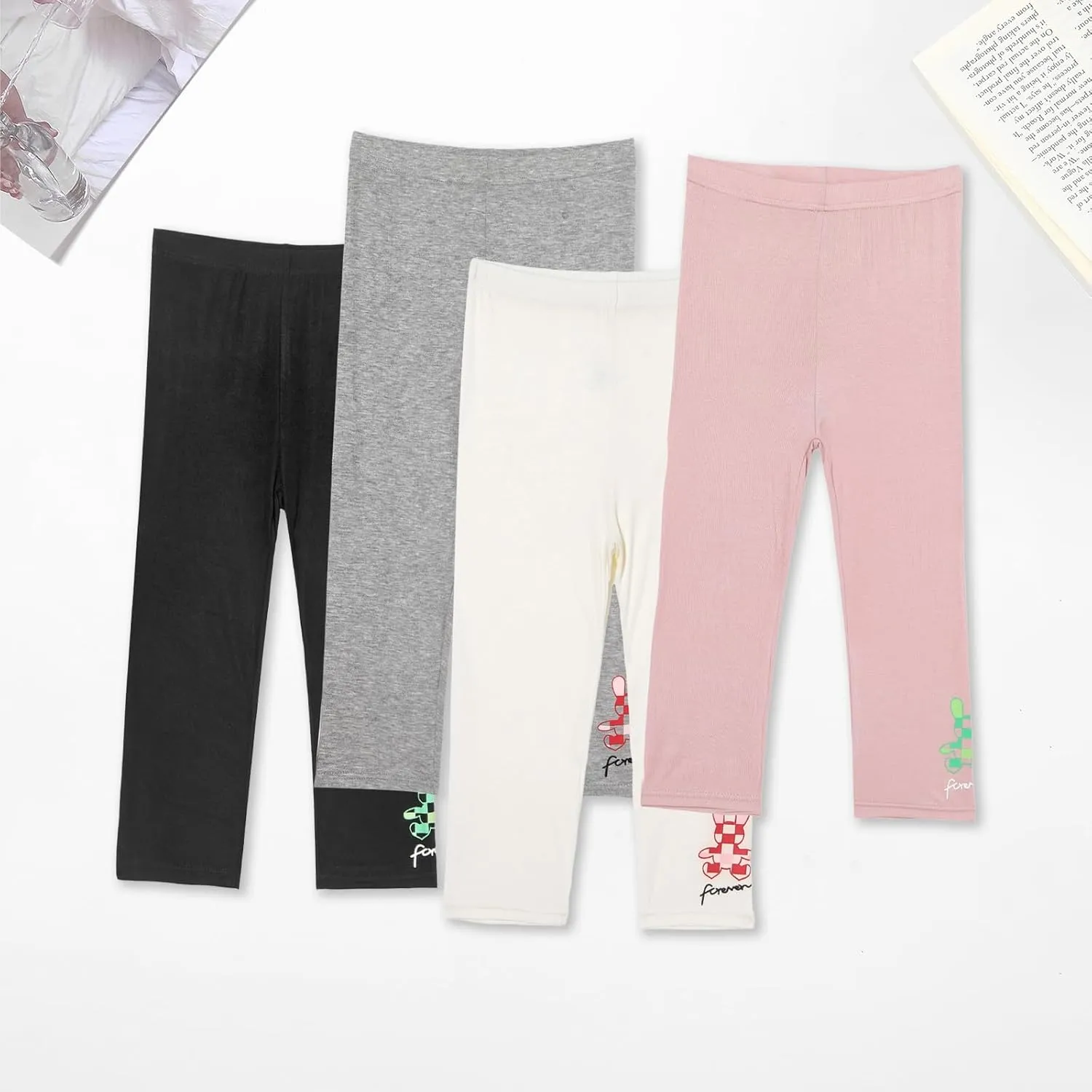 4 Pack Girls Capri Leggings Yoga Pants for Girls 3/4 Summer Pants