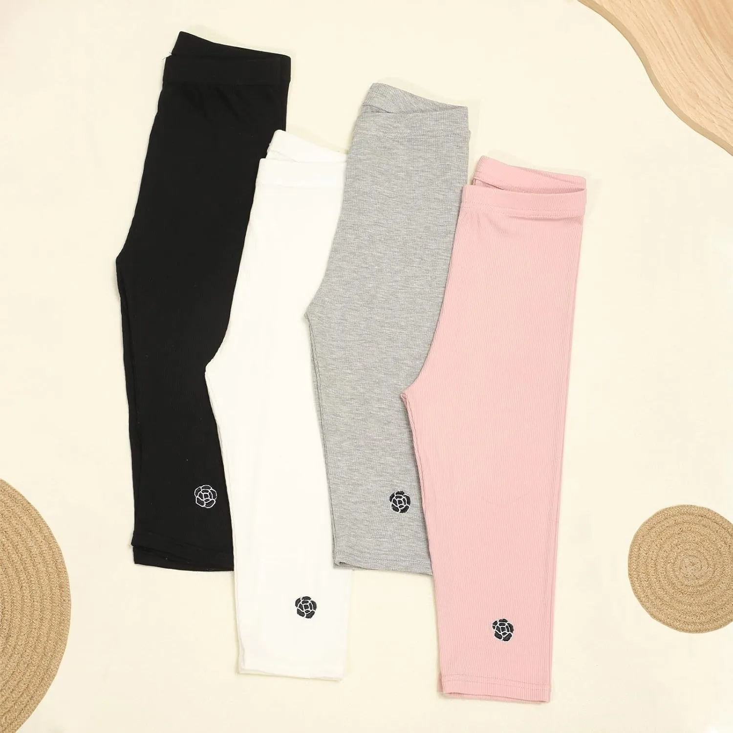 4 Pack Girls Capri Leggings Yoga Pants for Girls 3/4 Summer Pants