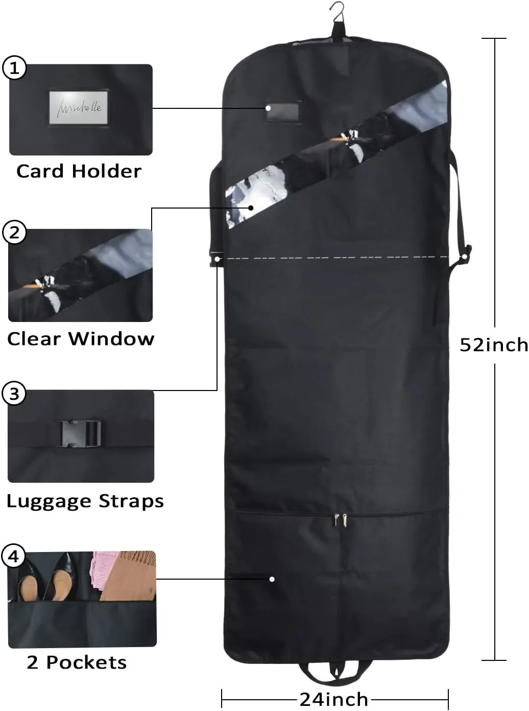 52'' Extra Long Dress Garment Bag, Premium & Breathable Tear-resistant Hanging Suit Cover for Travel and Storage