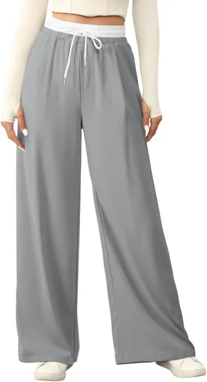 Acelitt Womens Winter Pants 2024 Wide Leg Drawstring Elastic Waist Casual Loose Comfy Trousers with Pockets
