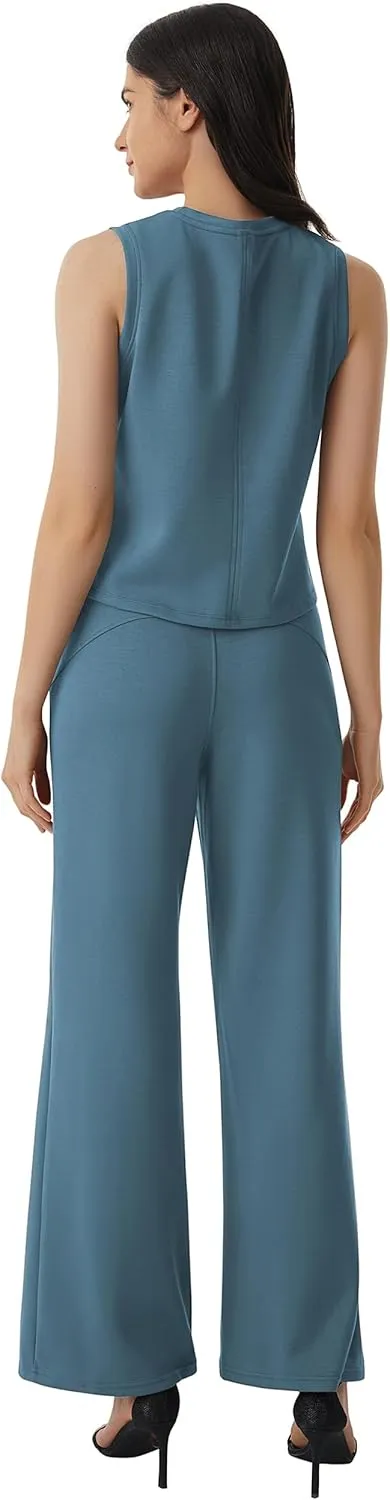 AFITNE Women's 2 Piece Outfits Air Essentials Sleeveless Tank Crop Top Wide Leg Sweatpants Lounge Set 2025 Tracksuit