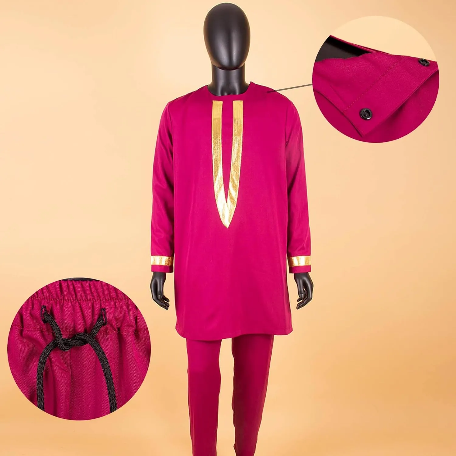 African Clothing for Men Full Sleeve Embroidery Shirts and Pants 2 Pieces Outfits Plus Size African Suit