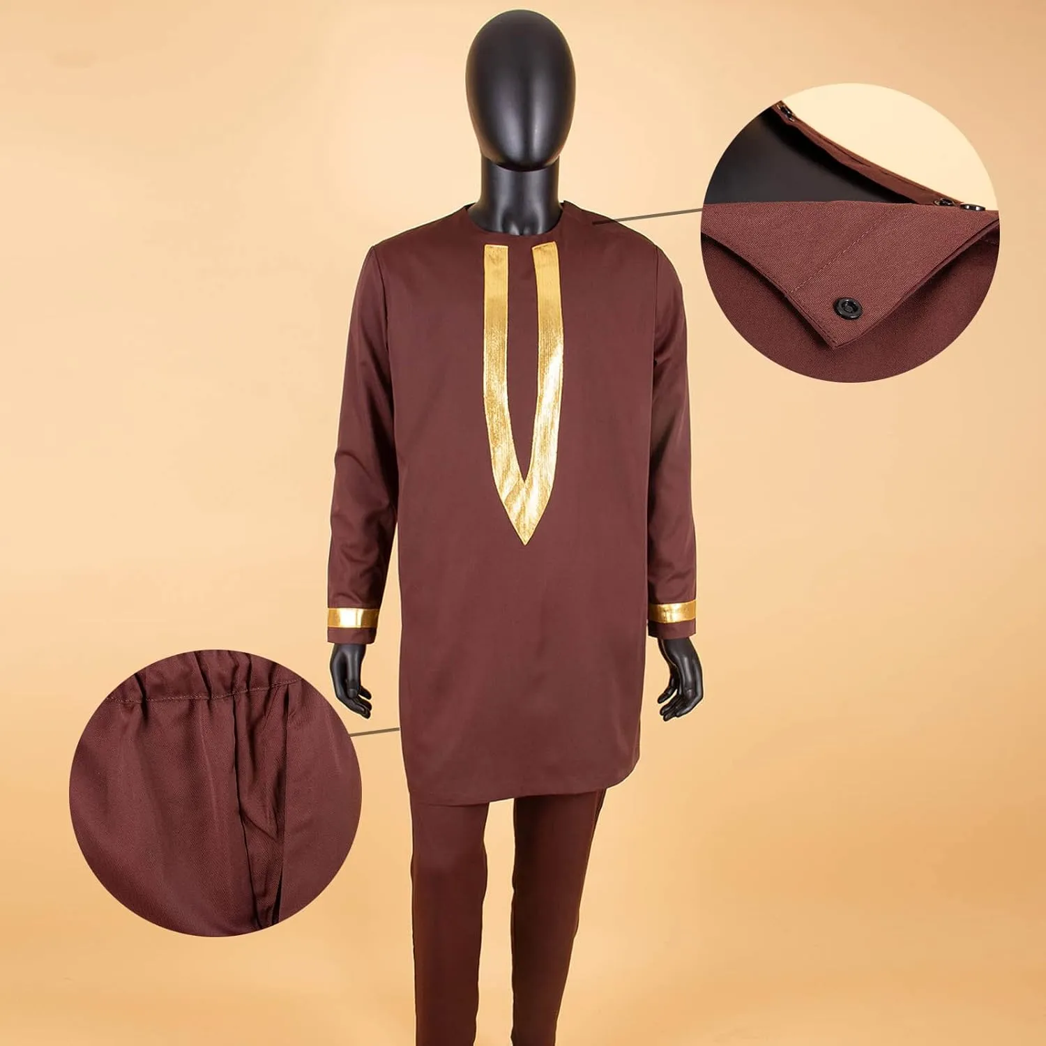 African Clothing for Men Full Sleeve Embroidery Shirts and Pants 2 Pieces Outfits Plus Size African Suit