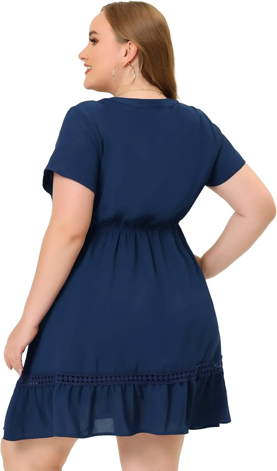 Agnes Orinda Plus Size Dress for Women Button V Neck Summer Midi Ruffle A Line Swing Dresses