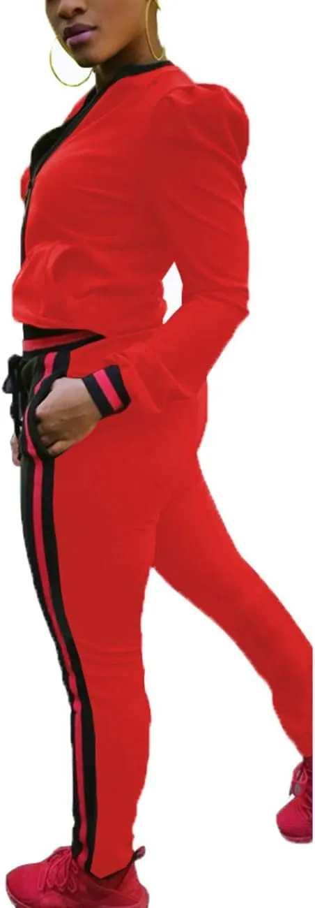 Akmipoem Women's 2 Pieces Outfits Long Sleeve Zipper Jacket and Pants Set Tracksuits