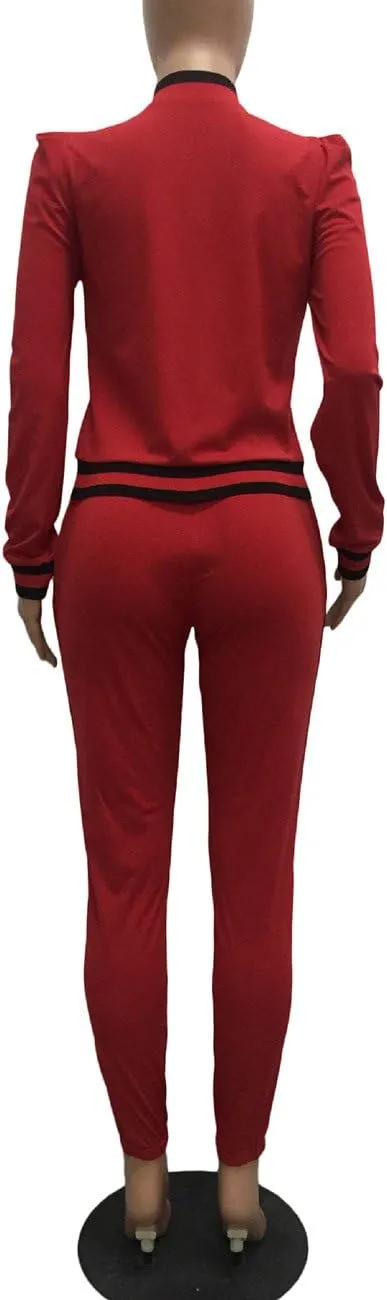 Akmipoem Women's 2 Pieces Outfits Long Sleeve Zipper Jacket and Pants Set Tracksuits