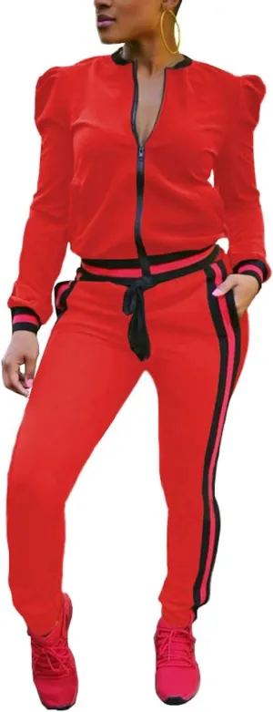 Akmipoem Women's 2 Pieces Outfits Long Sleeve Zipper Jacket and Pants Set Tracksuits