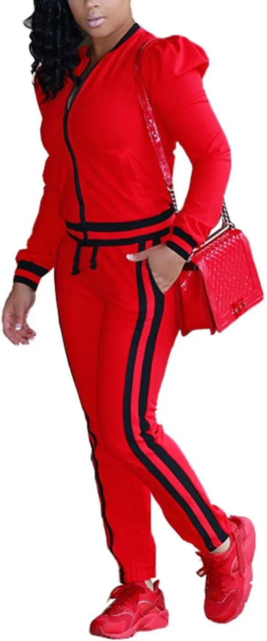 Akmipoem Women's 2 Pieces Outfits Long Sleeve Zipper Jacket and Pants Set Tracksuits