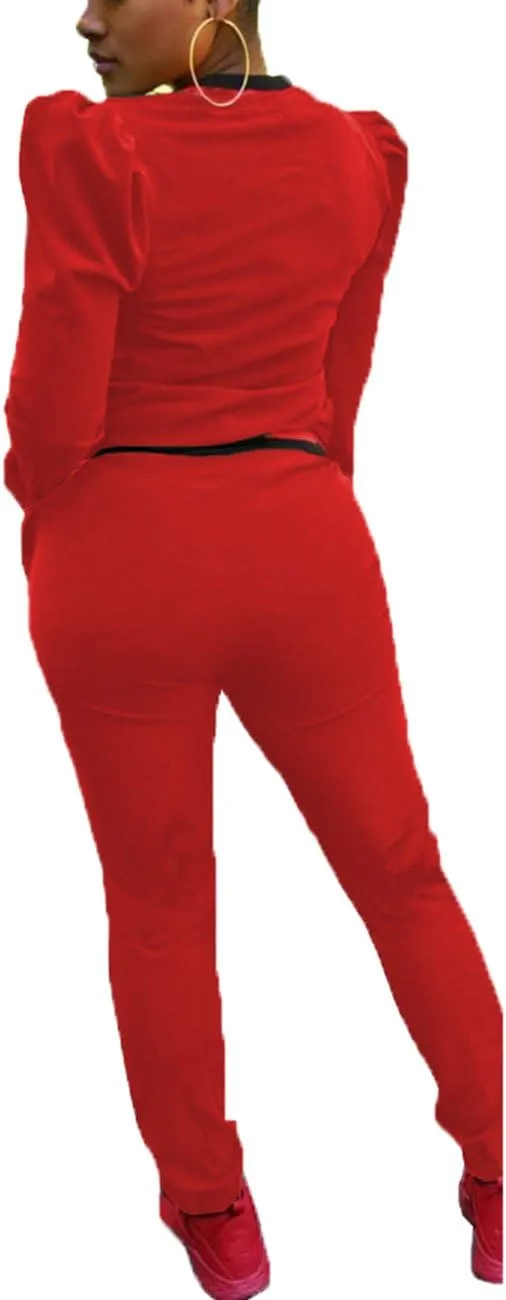 Akmipoem Women's 2 Pieces Outfits Long Sleeve Zipper Jacket and Pants Set Tracksuits