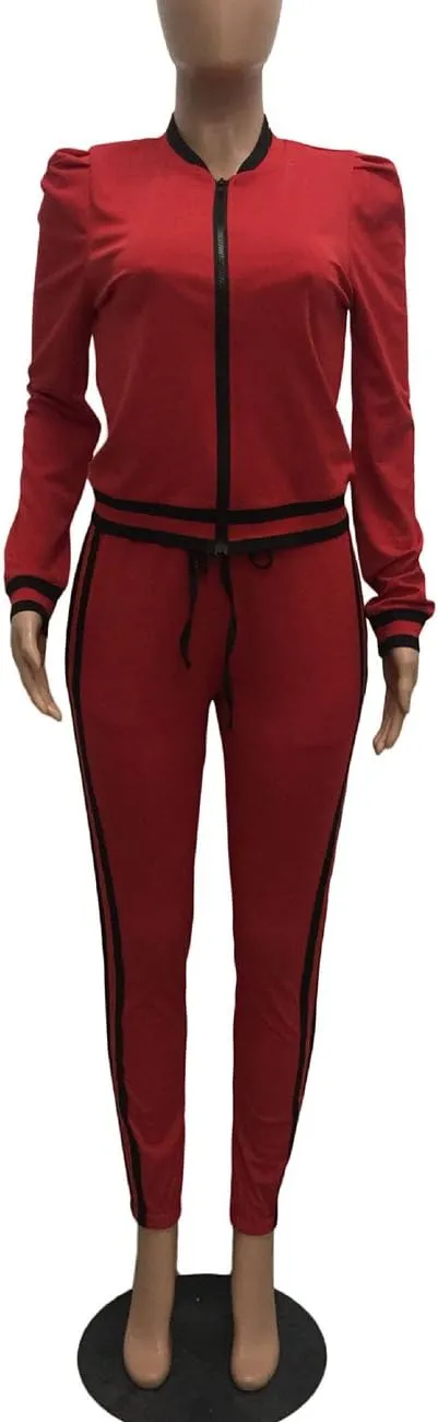 Akmipoem Women's 2 Pieces Outfits Long Sleeve Zipper Jacket and Pants Set Tracksuits