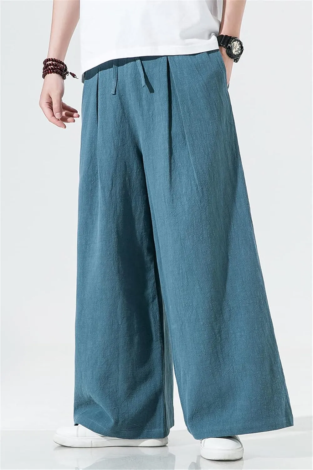 Alloaone Men's Solid Color Harem Pants Harajuku Loose Ankle-Length Trousers Streetwear Pants