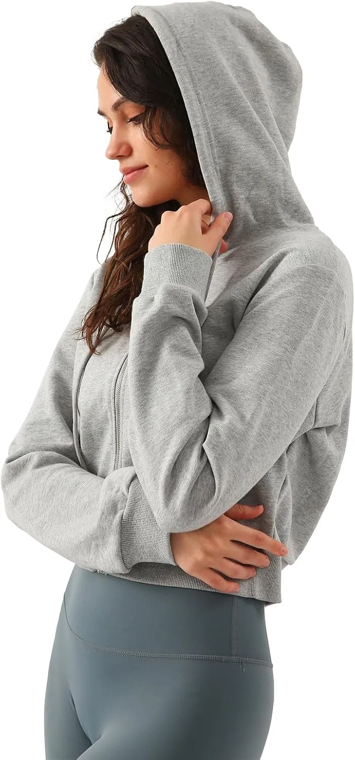 Amazhiyu Women's Cropped Zip up Hoodie Long Sleeves with Drawstring Hooded Cotton Crop Tops