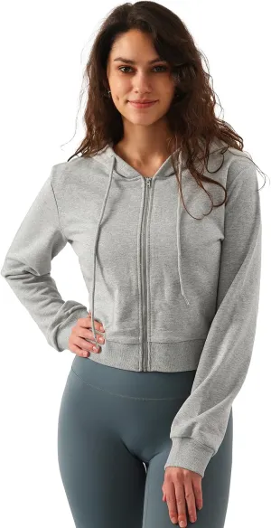 Amazhiyu Women's Cropped Zip up Hoodie Long Sleeves with Drawstring Hooded Cotton Crop Tops