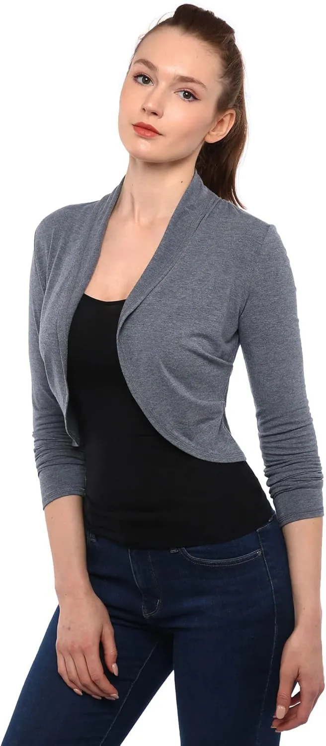 AmlieBoutik Women Shrugs Long Sleeve Bolero Open Front Cropped Pleated Sides Cardigan