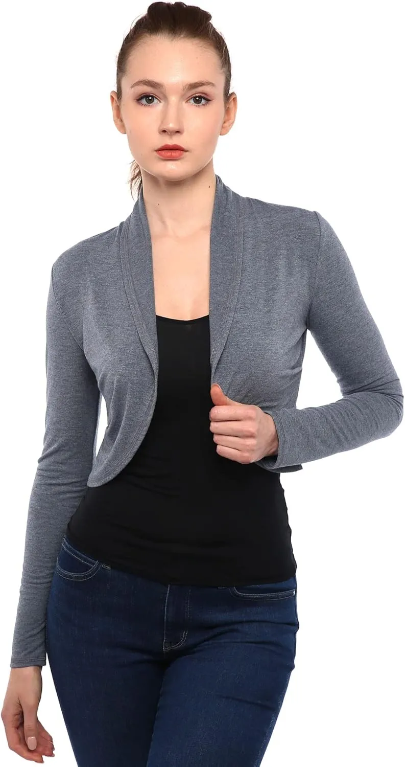 AmlieBoutik Women Shrugs Long Sleeve Bolero Open Front Cropped Pleated Sides Cardigan