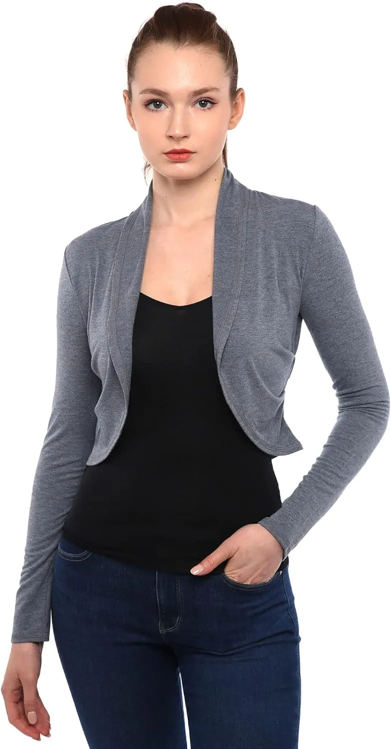 AmlieBoutik Women Shrugs Long Sleeve Bolero Open Front Cropped Pleated Sides Cardigan