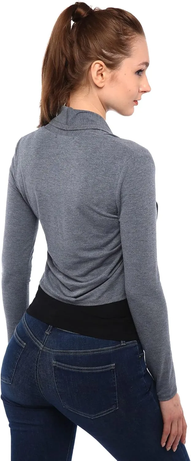 AmlieBoutik Women Shrugs Long Sleeve Bolero Open Front Cropped Pleated Sides Cardigan