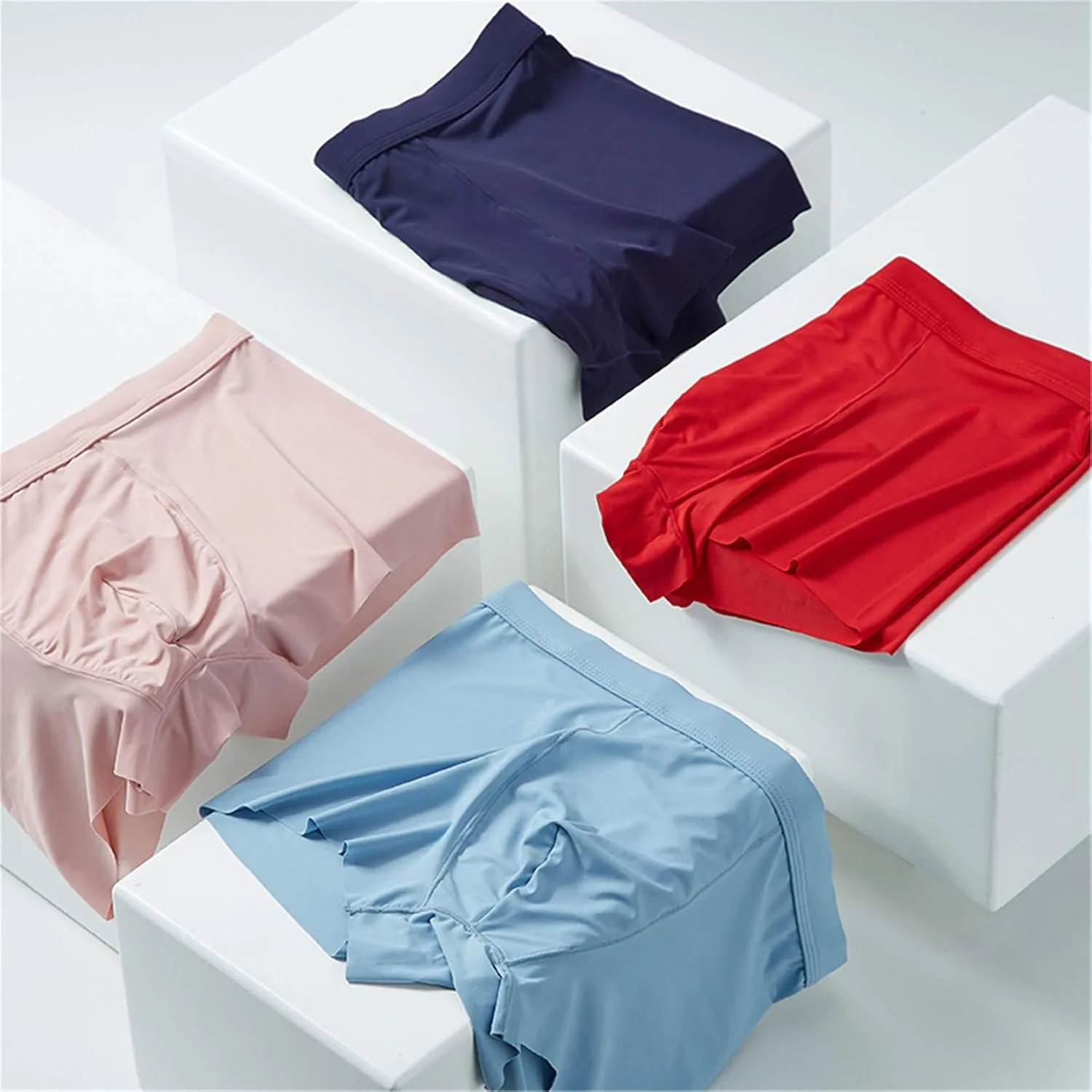 Andongnywell Men's Sexy Ice Silk Boxer Briefs Underwear Seamless Breathable Short Leg Underpants 5 Pack Knickers