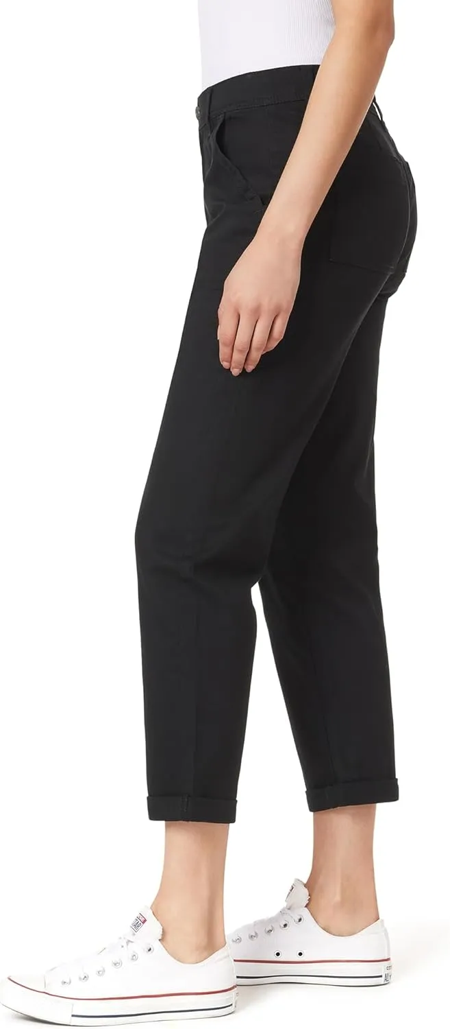 Angels Forever Young Women's Everflex Classic Twill Convertible Straight Mid-Rise Pants