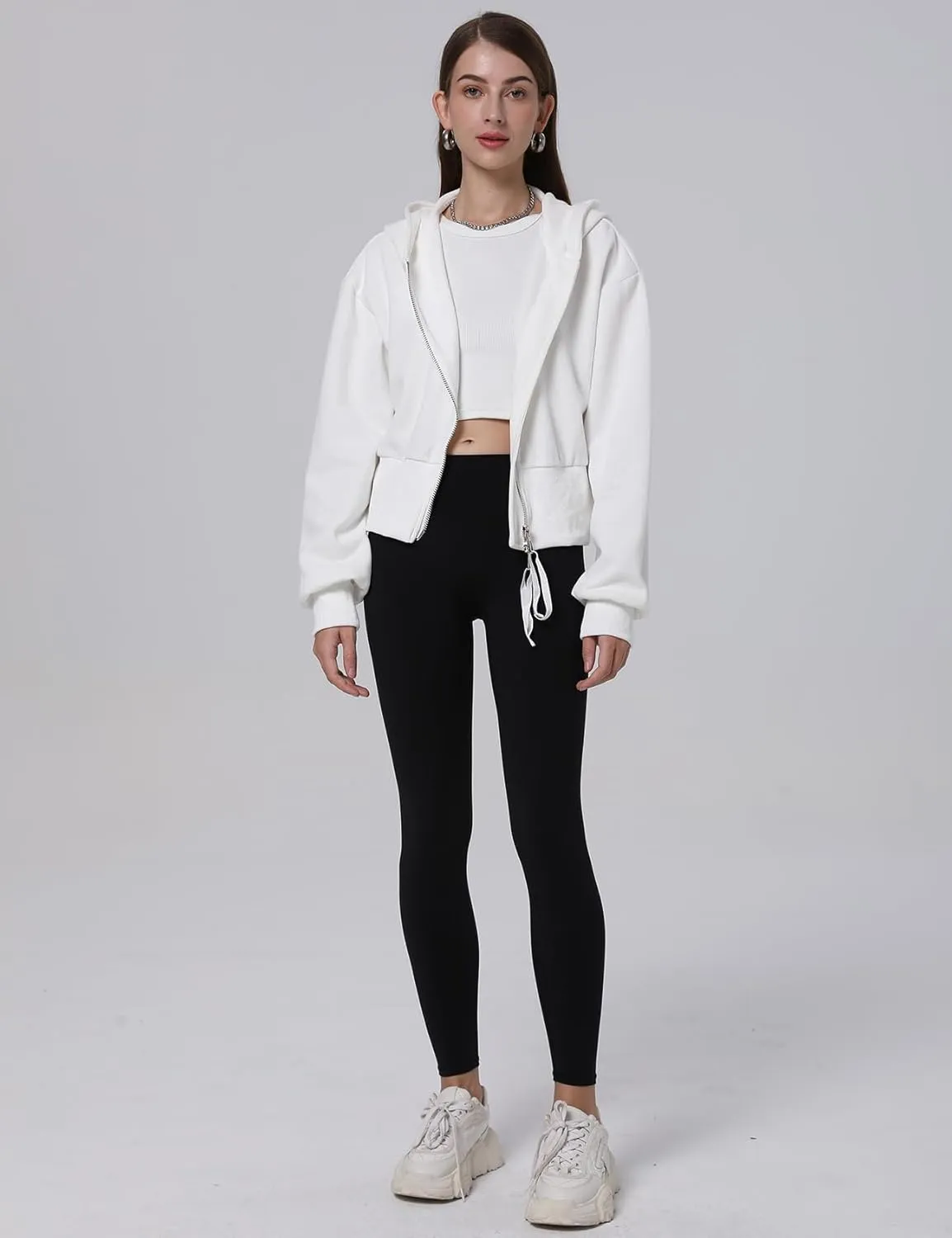 Arssm Cropped Hoodie Women Zip Up Long Sleeve Sweatshirts Casual Fashion Hooded Workout Jacket Crop Top