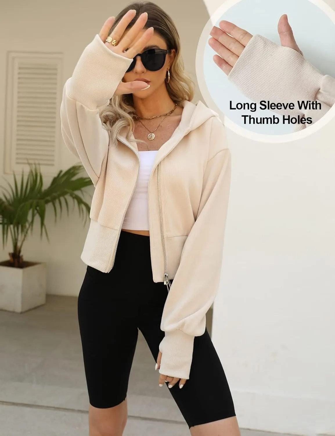 Arssm Cropped Hoodie Women Zip Up Long Sleeve Sweatshirts Casual Fashion Hooded Workout Jacket Crop Top