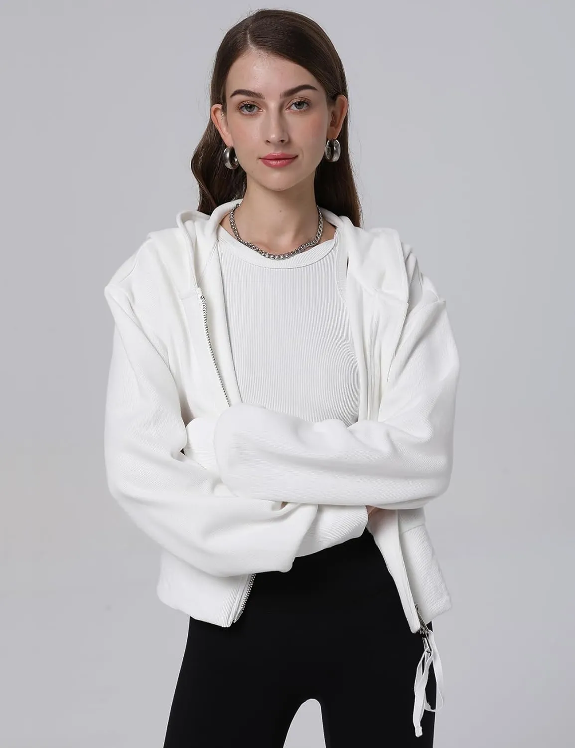 Arssm Cropped Hoodie Women Zip Up Long Sleeve Sweatshirts Casual Fashion Hooded Workout Jacket Crop Top