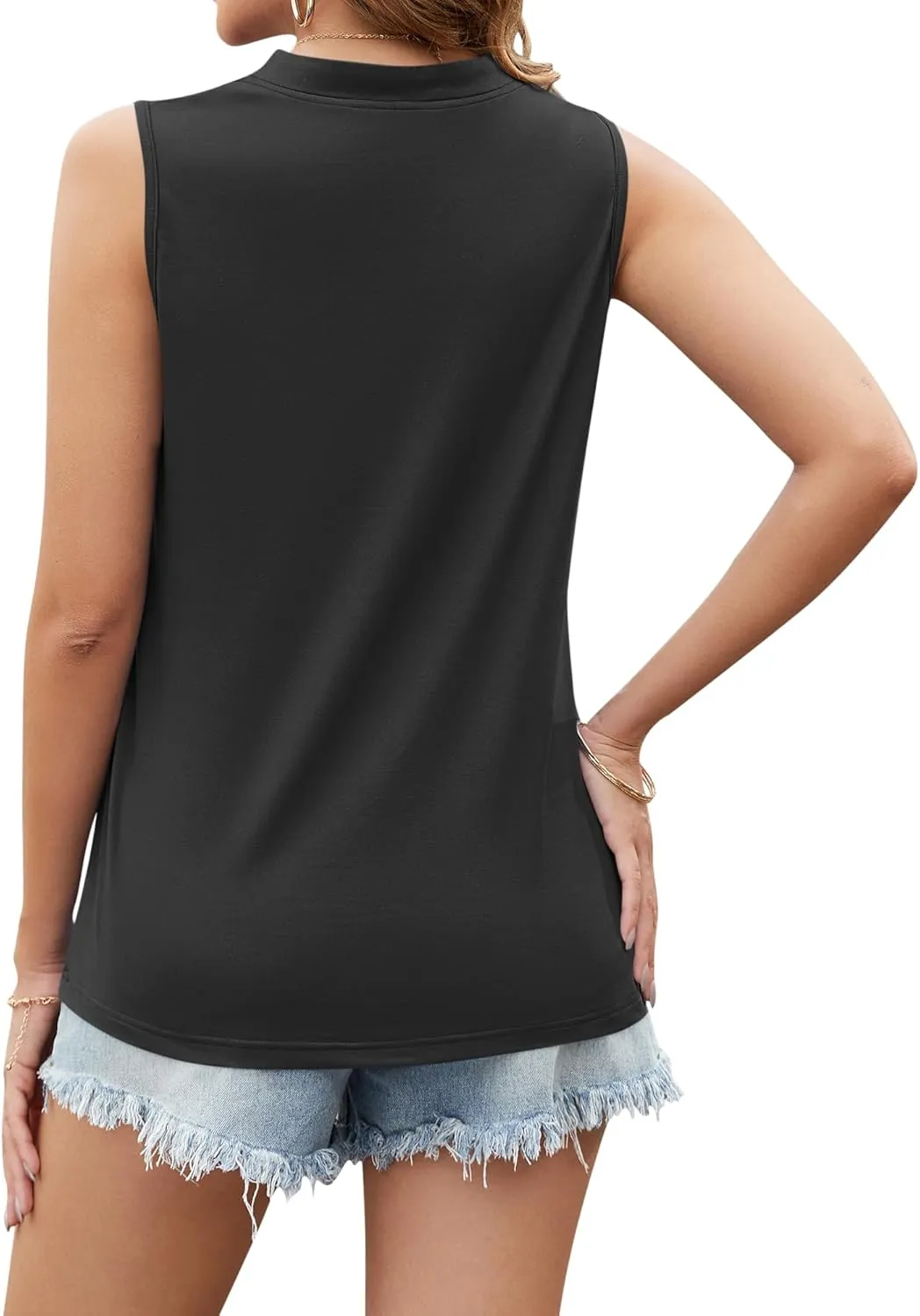 AUSELILY Women's 2025 Summer Slim Tank Tops Ladies V Neck Sleeveless Button Decoration Shirts