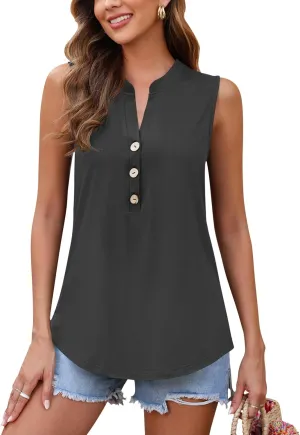 AUSELILY Women's 2025 Summer Slim Tank Tops Ladies V Neck Sleeveless Button Decoration Shirts